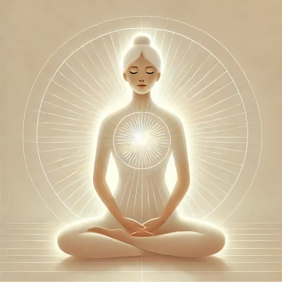 DALL·E 2025-03-05 12.59.00 - A serene and minimalist digital illustration representing a person experiencing Reiki energy. The person sits calmly with closed eyes, hands placed ge